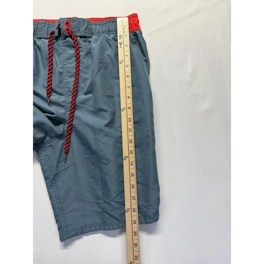 Nike‎ Board Shorts Mens Medium Smoky Gray Red Swoosh Logo Swimwear Drawstring
